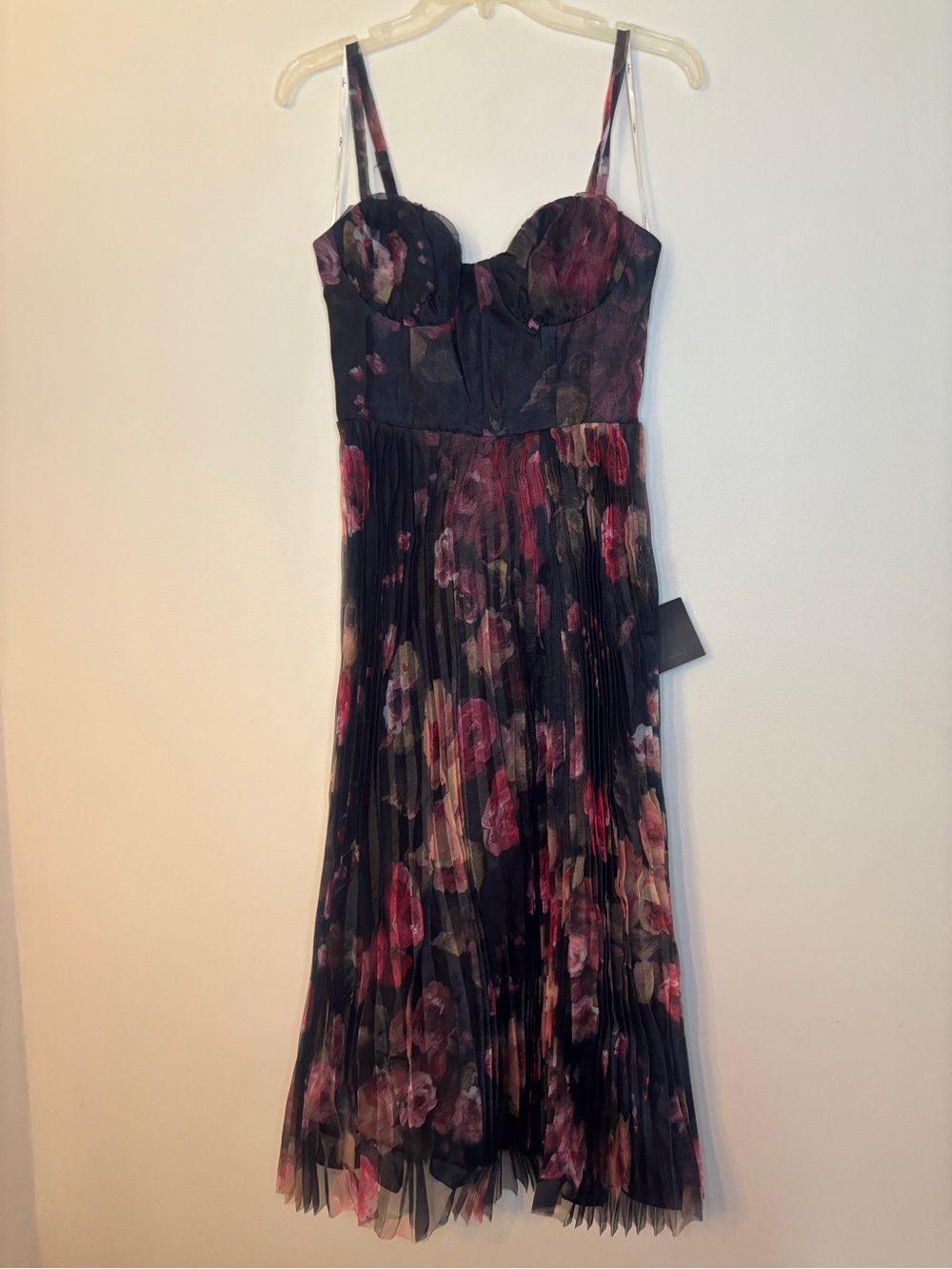 NWT Lulu's alluring midnight blue Midi Dress with Pink Floral Print - Picture 3 of 10